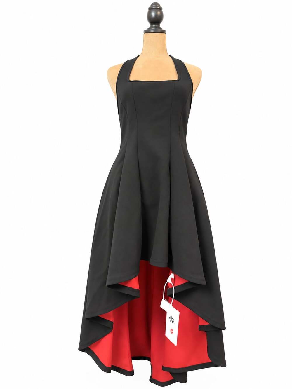 NWT Black Red Gothic Halter High Low Handkerchief Hem Dress M